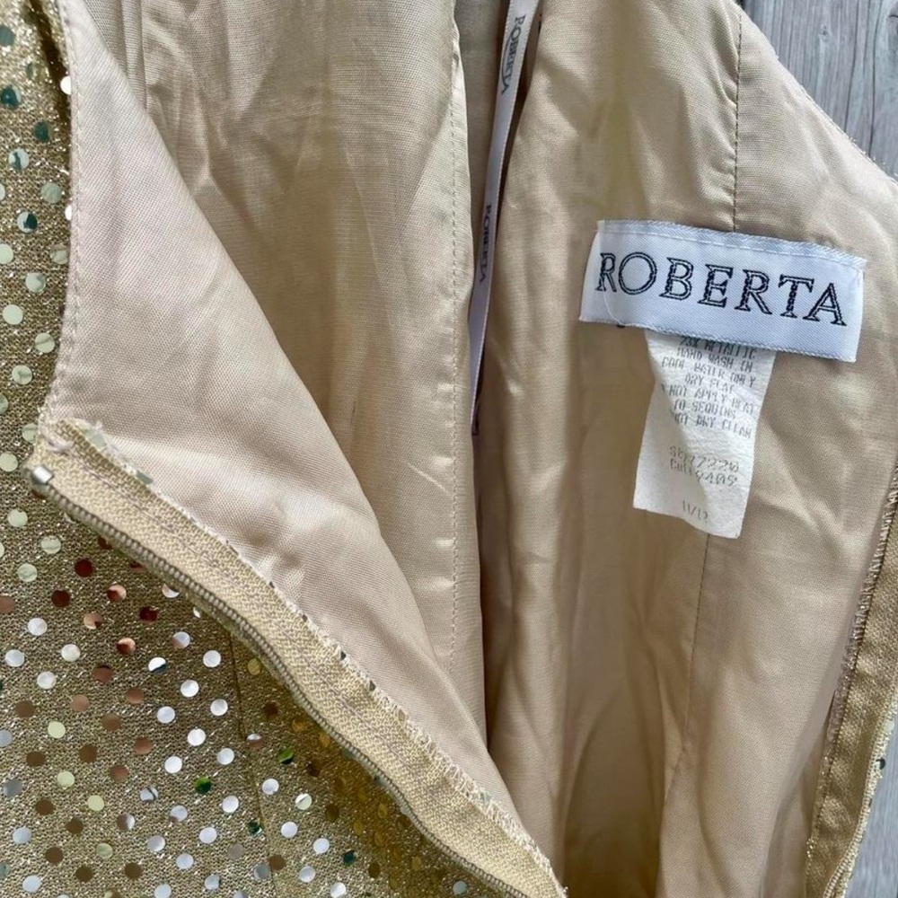 Vintage Y2K Roberta Gold Metallic Sequins Halter Maxi Dress - Picture 7 of 7